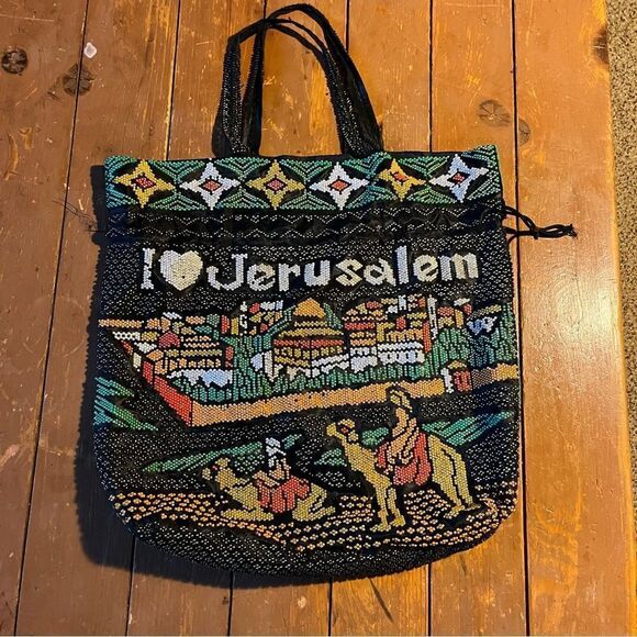 Jerusalem Beaded Tote Cinch Drawstring Bag - I love Jerusalem - Picture 4 of 8